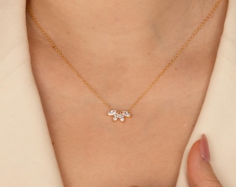 Diamond Flower Charm Necklace • Marquise Diamond Pendant Necklace • Dainty Flower Necklace • Wedding Jewelry • Maid of Honor Gift • NR055