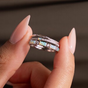 Opal Stacking Ring Set • Set of 3 Pave Gemstone Rings • Dainty Crystal Promise Rings • Minimalist Wedding Jewelry • Girlfriend Gift • RR148