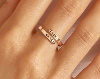 Anillo envolvente con nombre personalizado • Anillo con nombre personalizado en oro, oro rosa y plata • Banda con nombre grabado • Regalo personalizado para mamá • RM33F53