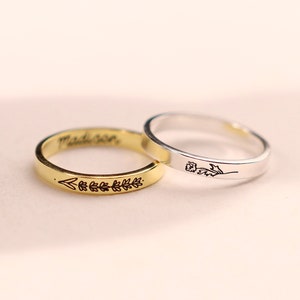 Custom Flower Ring • Birth Month Flower Jewelry • Dainty Ring • Engraved Promise Ring for Her • Gift for Girlfriend • RM22F93