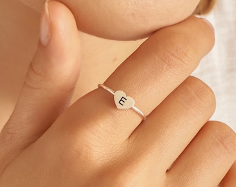 Custom Initial Heart Ring • Personalized Letter Ring • Custom Dainty Stackable Rings • Tiny Heart Ring • Birthday Gift for Her • RM30F53