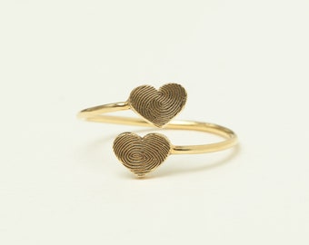 Double Heart Ring with Custom Fingerprints • Memorial Gift • Fingerprint Ring • Personalized Gift For Her • Mother Daughter Gift • RM49
