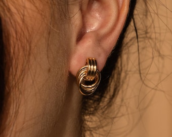 Double Hoop Stud Earrings • Small Knot Hoop Earrings • Geometric Drop Earrings • Mixed Metal Jewelry • Graduation Gift for Her • ER486
