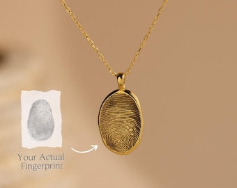 Custom 3D Fingerprint Necklace • Engraved Oval Pendant Necklace • Handmade Fingerprint Jewelry • Personalized Memorial Gift • NM128