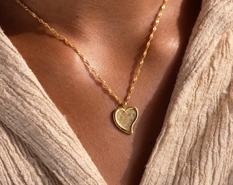 Custom Fingerprint Heart Necklace • Actual Fingerprint Necklace • Engraved Fingerprint Jewelry • Personalized Wedding Gift for Her • NM143NI