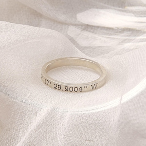 Custom Coordinates Ring • Personalized Name Ring • Thin Stacking Ring with Engraving • Name Jewelry • Long Distance Gifts • RM22F41