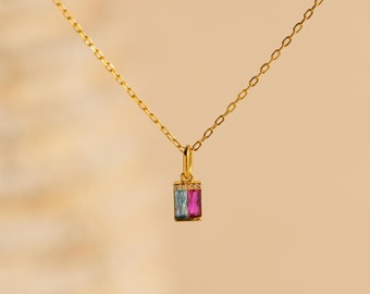 Custom Toi Et Moi Necklace • Duo Baguette Birthstone Necklace • Dainty Gemstone Necklace • Minimalist Jewelry • Personalized Gifts • NM180