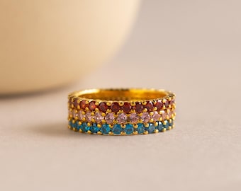 Custom Gemstone Eternity Band • Stackable Gold Birthstone Ring • Dainty Ring for Everyday Wear • Couples Jewelry • Anniversary Gift • RM121