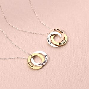 Family Names Necklace • Personalized Linked Circles Necklace • Custom Name Necklace in Silver, Rose, Gold • Grandma Gift • NM30F53