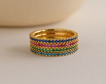 Custom Eternity Birthstone Ring • Dainty Gemstone Ring • Personalized Promise Ring • Minimalist Stacking Ring • Anniversary Gift • RM111