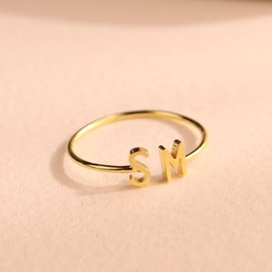 Duo Initial Ring • Custom Tiny Letter Ring • Dainty Stackable Ring in Gold, Rose Gold, Sterling Silver • Personalized Mom Gift • RM74F43