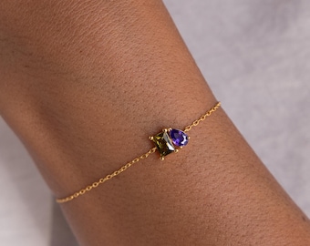 Toi et Moi Birthstone Bracelet • Personalized Two Stone Crystal Bracelet • Gemstone Jewelry • Custom Gift for Her • Couples Gift • BM67