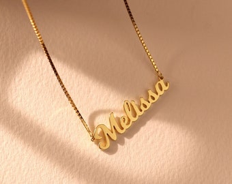 Custom Name Necklace • Dainty Nameplate Necklace in Box Chain • Personalized Name Jewelry • Perfect Gifts for Mom • NM81F97