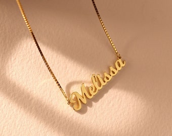 Collier prénom personnalisé • Collier délicat avec plaque signalétique en chaîne • Bijoux prénom personnalisés • Cadeaux parfaits pour maman • NM81F97