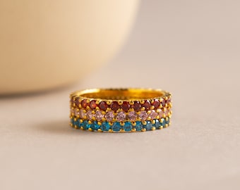 Custom Gemstone Eternity Band • Stackable Gold Birthstone Ring • Dainty Ring for Everyday Wear • Couples Jewelry • Anniversary Gift • RM121