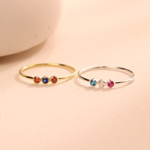 Dainty Multiple Birthstone Ring in Sterling Silver, Gold, Rose Gold • Tiny Stacking Ring • Personalized Gift For Mom • RM07a