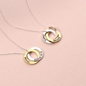 Family Names Necklace Personalized Linked Circles Necklace Custom Name Necklace in Silver, Rose, Gold Grandma Gift NM30F53 image 1