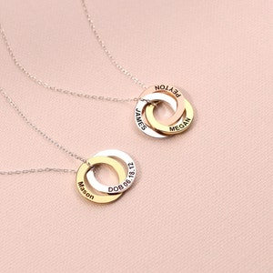 Family Names Necklace • Personalized Linked Circles Necklace • Custom Name Necklace in Silver, Rose, Gold • Grandma Gift • NM30F53
