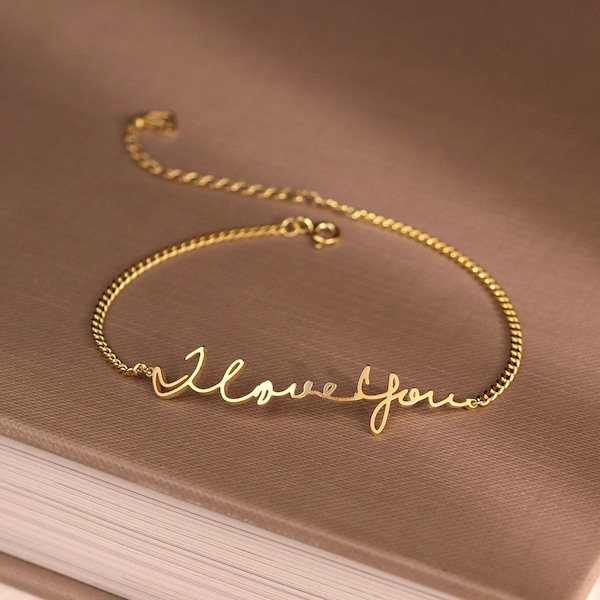 Armband met handschrift • Gepersonaliseerde sieraden met handschrift in sterling zilver • Armband met handtekeningbedeltje • Cadeau voor oma • Cadeau voor moeder • BH01