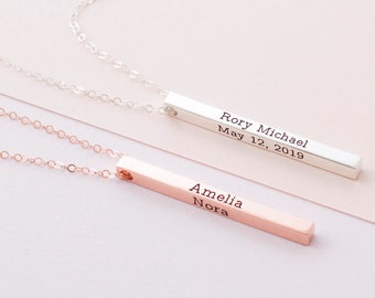 Custom Name Bar Necklace • Minimalist Name Jewelry in Silver, Gold, Rose Gold • Layering Bar Charm Necklace • Bridesmaid Gift • NM21F41