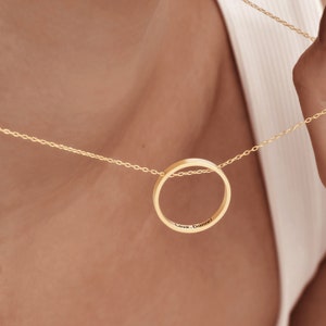 Hidden Message Circle Necklace • Minimalist Layering Necklace for Everyday Wear • Custom Engraving • Anniversary Gift for Wife • NM73F41