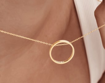 Hidden Message Circle Necklace • Minimalist Layering Necklace for Everyday Wear • Custom Engraving • Anniversary Gift for Wife • NM73F41