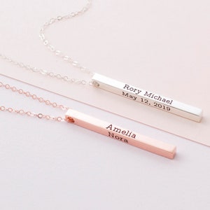 Custom Name Bar Necklace • Minimalist Name Jewelry in Silver, Gold, Rose Gold • Layering Bar Charm Necklace • Bridesmaid Gift • NM21F41