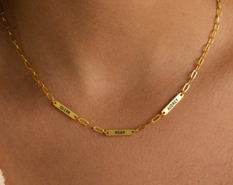 Mini Name Bar Necklace • Custom Bar Charm Necklace in Gold • Paperclip Chain Necklace • Personalized Jewelry • New Mom Gift • NM113F43