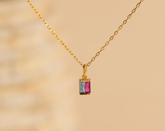 Custom Toi Et Moi Necklace • Duo Baguette Birthstone Necklace • Dainty Gemstone Necklace • Minimalist Jewelry • Personalized Gifts • NM180