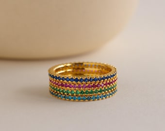 Custom Eternity Birthstone Ring • Dainty Gemstone Ring • Personalized Promise Ring • Minimalist Stacking Ring • Anniversary Gift • RM111