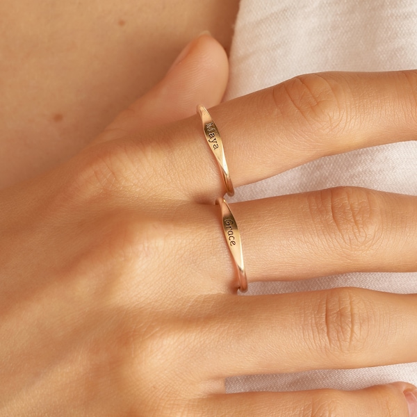 Skinny Name Ring • Custom Stackable Rings in Gold, Rose Gold, Sterling Silver • Dainty Personalized Name Ring • Birthday Gift • RM21F41
