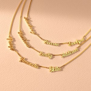 Name Necklace with Curb Chain • Cuban Link Chain Necklace with Name Charms, Perfect for Layering • Gift for Sister • NH66F84