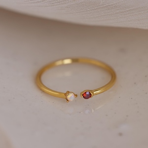 Duo Opal Birthstone Ring • Custom Birthstone Ring • Personalized Gemstone Jewelry • Dainty Stacking Ring • Couple Gift for Her • RM127
