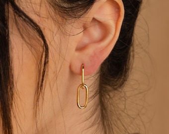 Link Dangle Earrings • Dainty Cable Link Drop Earrings • Gold Hoop Earrings for Everyday Wear • Womens Jewelry • Gifts for Her • ER033
