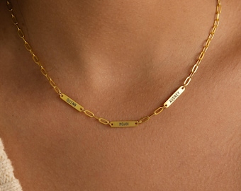 Mini Name Bar Necklace • Custom Bar Charm Necklace in Gold • Paperclip Chain Necklace • Personalized Jewelry • New Mom Gift • NM113F43