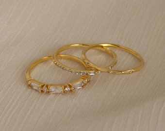 Diamond Ring Set • Set of 3 Stacking Rings • Dainty Minimalist Rings • Crystal Gemstone Ring Set • Wedding Jewelry • Girlfriend Gift • RR109