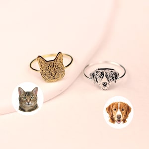 Pet Photo Ring • Custom Pet Portrait Ring • Engraved Dog or Cat Ring ...