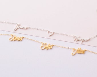 3 Name Necklace • Dainty Multiple Name Necklace • Childrens Names Necklace in Sterling Silver, Gold, Rose Gold • Gifts for Mom • NH05F68