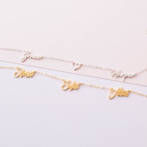 Ketting met 3 namen • Sierlijke ketting met meerdere namen • Ketting met kindernamen in sterlingzilver, goud en roségoud • Cadeaus voor moeder • NH05F68