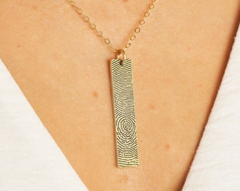Vertical Fingerprint Bar Necklace • Memorial Gift • Custom Handwriting Necklace • Actual Fingerprint Jewelry • Anniversary Gift • NM23