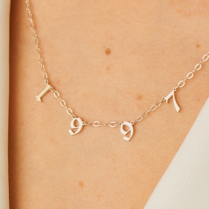 Old English Year Necklace • Personalized Year Necklace • Custom Letter Necklace • Gothic Name Necklace • Birthday Gift for Her • NM54F69