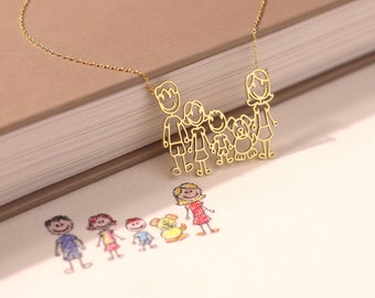 Children's Drawing Necklace • Kid's Art Necklace • Personalized Sterling Silver Necklace • Child Artwork • Gift for Mom and Grandma • NH01
