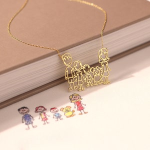 Children's Drawing Necklace Kid's Art Necklace Personalized Sterling Silver Necklace Child Artwork Gift for Mom and Grandma NH01 image 1
