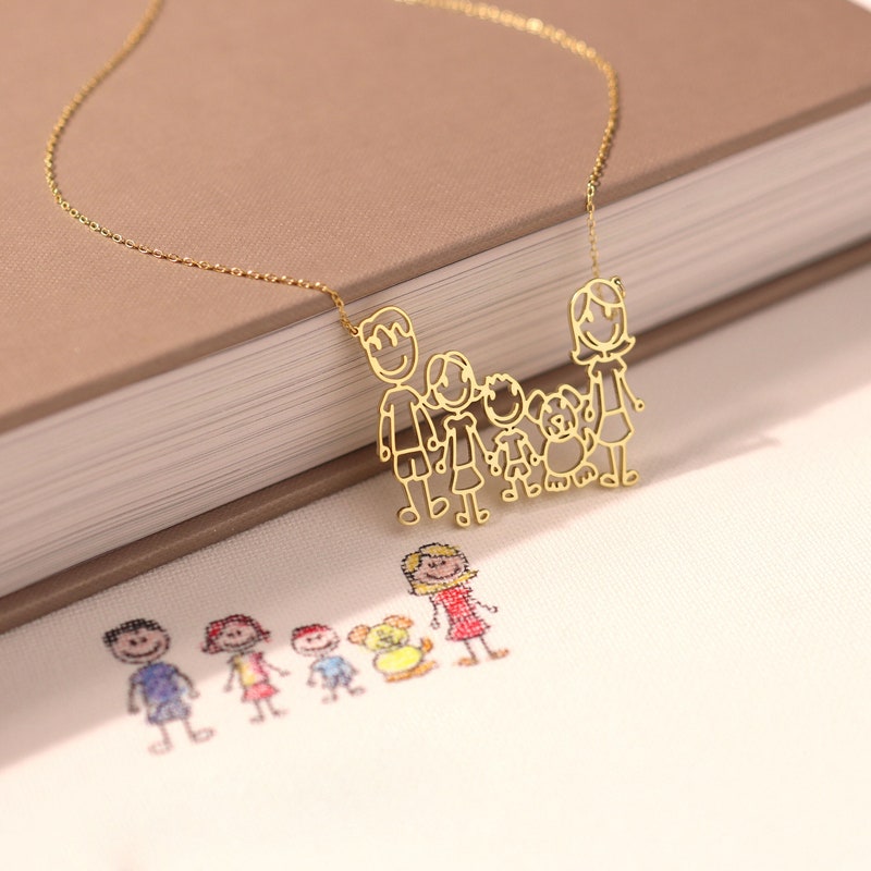 Children&#39;s Drawing Necklace • Kid&#39;s Art Necklace • Personalized Sterling Silver Necklace • Child Artwork • Gift for Mom and Grandma • NH01