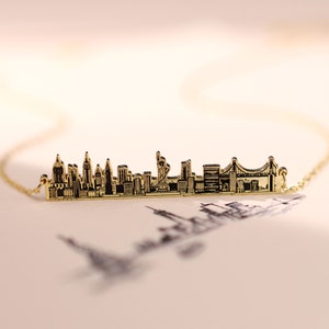 City Skyline Necklace • Engraved Bar Charm Necklace with Dainty Chain • Handmade Custom Jewelry • Graduation Gift for Friend • NM64
