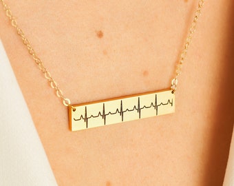 Personalized Heartbeat Necklace • Custom Bar Necklace • Ultrasound Necklace • EKG Necklace • Memorial Gift • Mom Gift • Nurse Gift • NM22