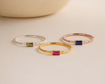 Custom Baguette Birthstone Ring • Dainty Stacking Ring • Personalized Birthstone Jewelry • Minimalist Gemstone Ring • Gift for Her • RM86