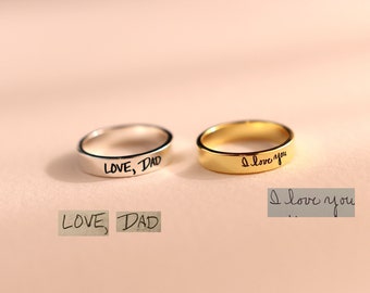 Actual Handwriting Ring • Custom Engraved Stacking Ring • Handmade Jewelry • Personalized Fingerprint Ring • Sympathy Gift • RM24