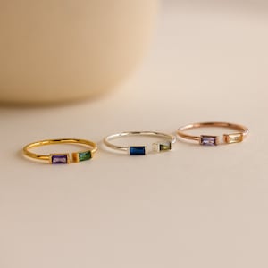 Duo Baguette Birthstone Ring • Custom Birthstone Ring • Personalized Gemstone Jewelry • Dainty Stacking Ring • Couple Gift for Her • RM87