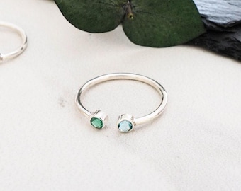 Dainty Birthstone Jewelry • Dual Birthstone Ring • Skinny Gemstone Stacking Ring in Silver & Gold • Christmas Gift for Her • RH05